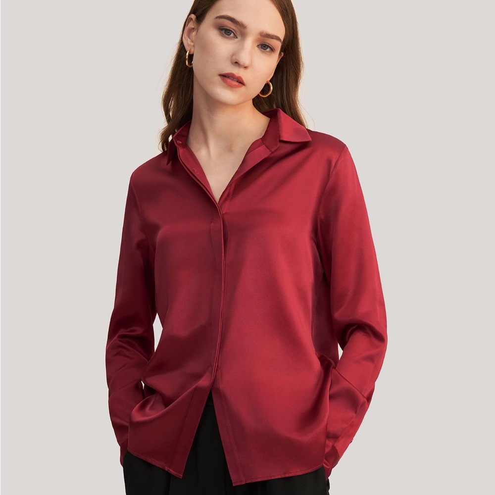 Lily Silk Basic Concealed Placket Silk Shirt Blou… - image 1